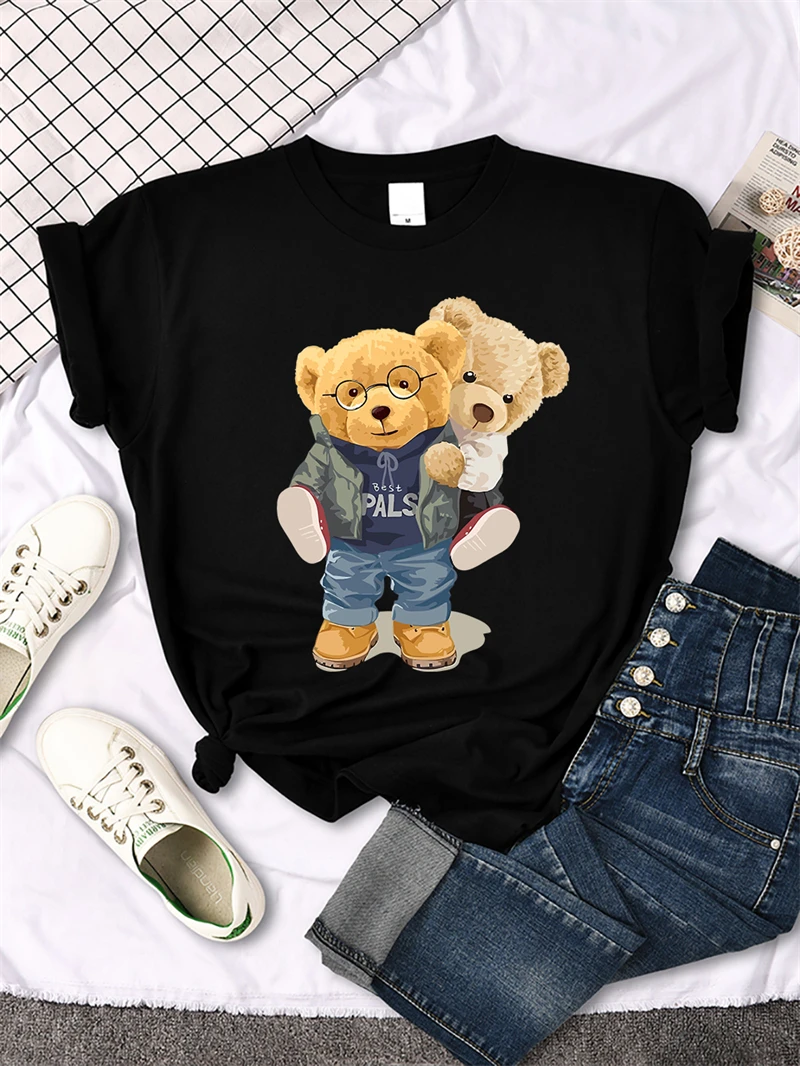 

We Are Best Friends Teddy Bear T Shirt Women Summer Breathable Tops Street Vintage Casual Short Sleeve Sport Aesthetic Tshirt