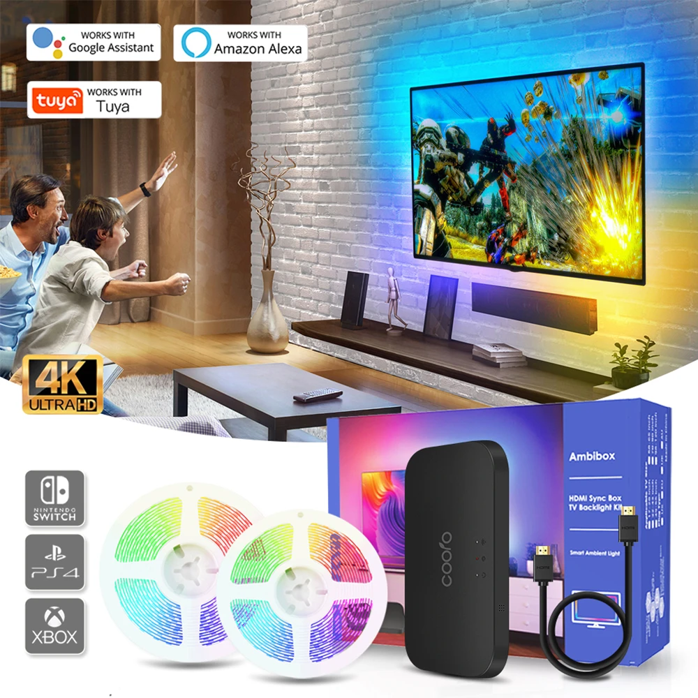 Ambient Tv Pc Backlight Kit Hdmi Sync Screen Color Led Strip Light Works With Tuya Wifi Alexa Google Control Hdtv Computer Xbox Led Strips Aliexpress