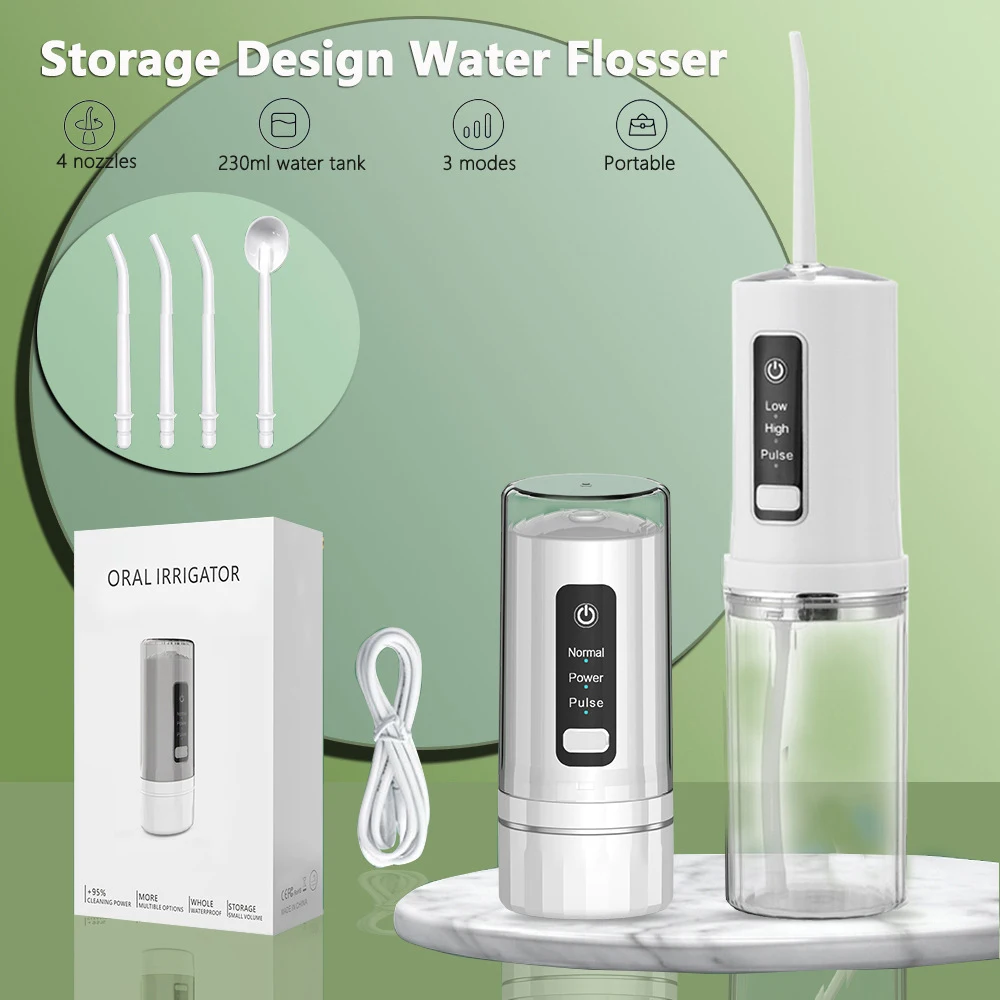 Oral Irrigator 3 Mode USB Rechargeable Water Flosser +4 Jets