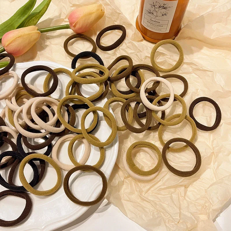 20/200 stücke Braun Beige Nylon Haar Ringe Frauen Süße Mädchen Grundlegende Hohe Elastische Haarbänder Seil Krawatten Pferdeschwanz Halter stirnband – Detail 4