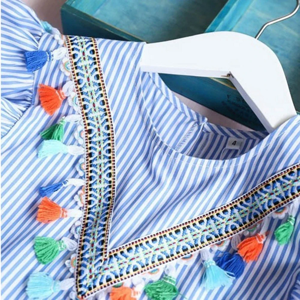 Girls Dress Kids Summer Stripe Princess Dress Toddler Baby Dress 1-7 Years Children's Clothing