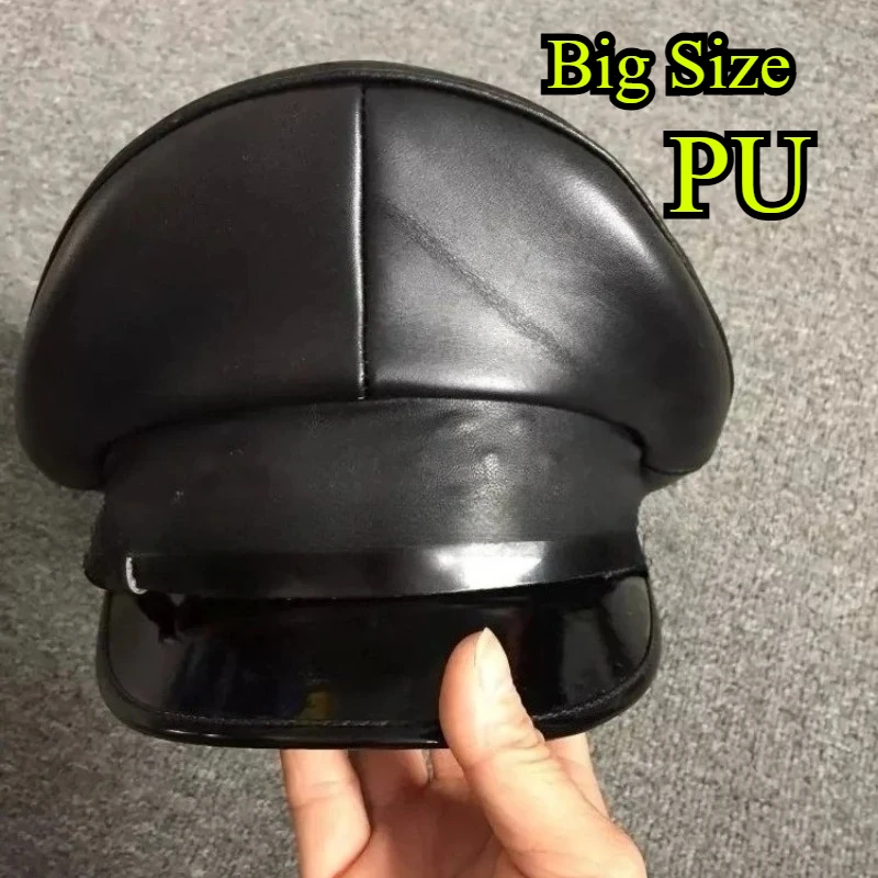 Leather Military Hat Germany Officer Visor Cap Army Hat Cortical Police Cap Cosplay Halloween Party 57-61cm Women Men