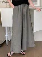 Vintage Checked Pants ZANZEA Women Stylish Wide Leg Pant Elegant High Waist Office Trousers Casual Loose Grid Pantalon Oversize - Image 4