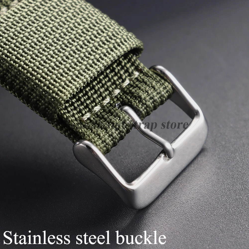 Black and Green Nylon Braided Men's Army Sports Watch Strap - Breathable and Wear-Resistant