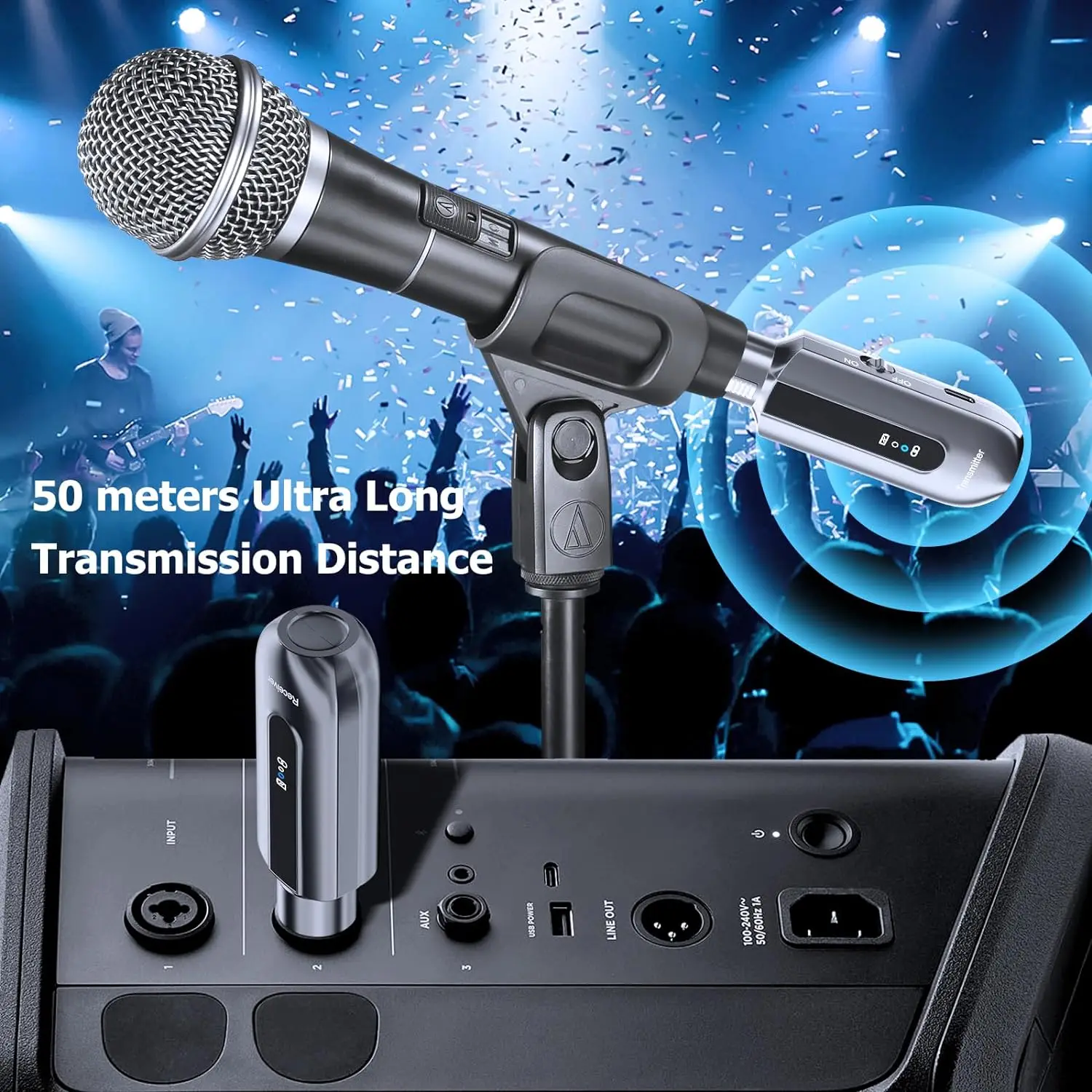 XIAOKOA 무선 마이크 시스템 XLR 마이크 변환기 어댑터, 콘덴서 다이나믹 마이크용 자동 송신기 설정, 2.4GHz