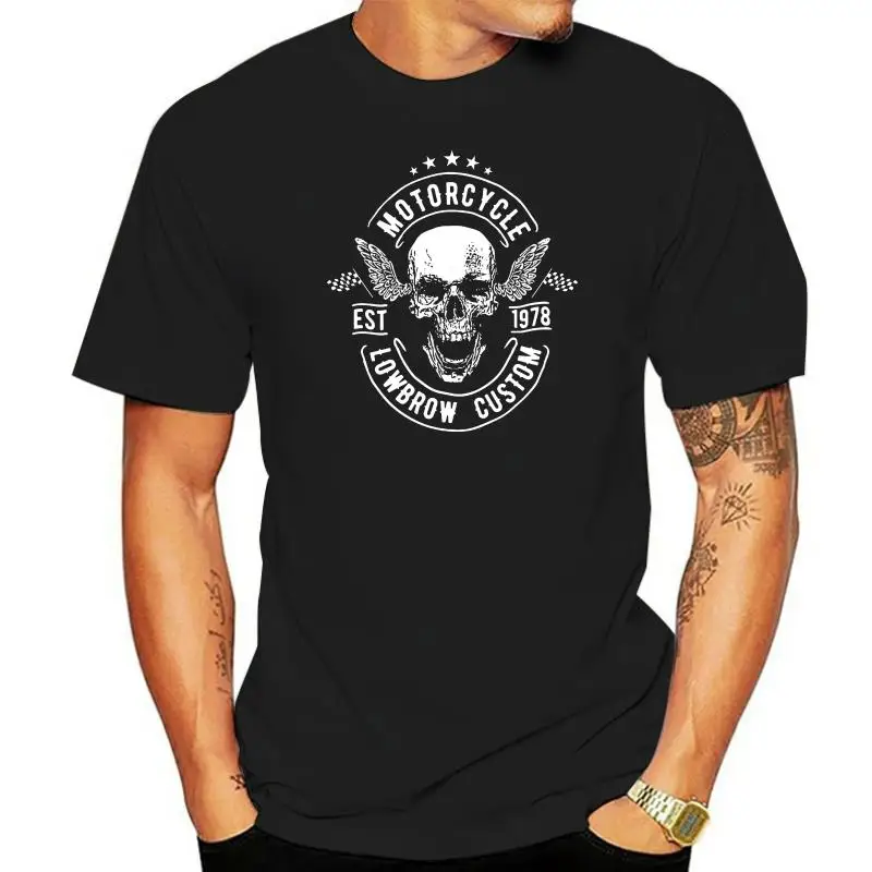 

2023 New Men Lowbrow Custom T Shirt Skull 1989 Helmet Motorcycle Cycle Tee Shirt
