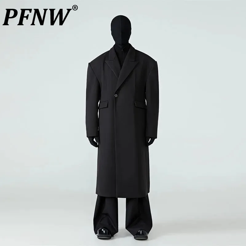 

PFNW Men's Tide Punk Wide Shoulder Woolen Coat Thickened Long Darkwear Niche Design Style Chic New Trench Gothic Fashion 12Z6800