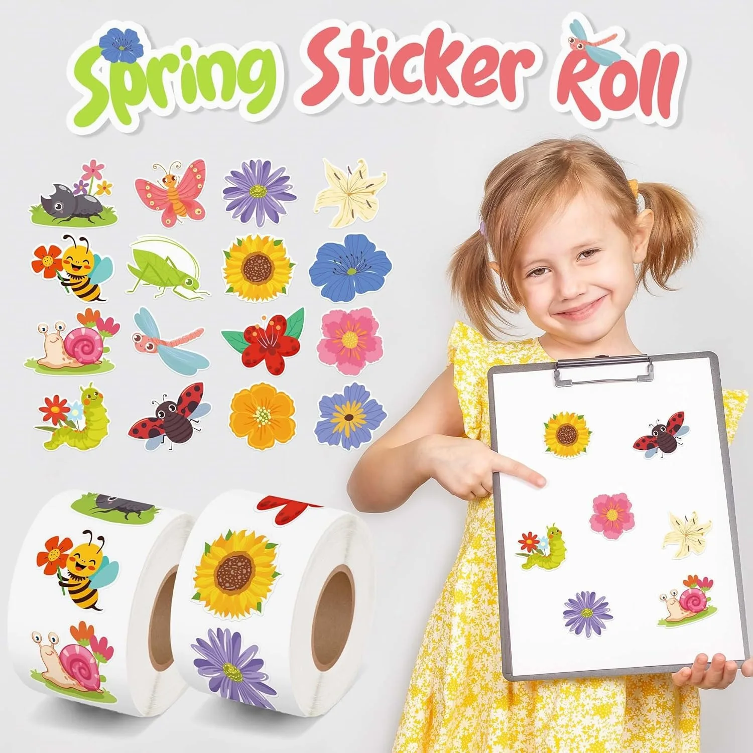 ?   500pcs 나비 및 꽃 스티커 롤 16 디자인 어린이 교사 교실을 위한 다채로운 꽃 곤충 및 식물 장식