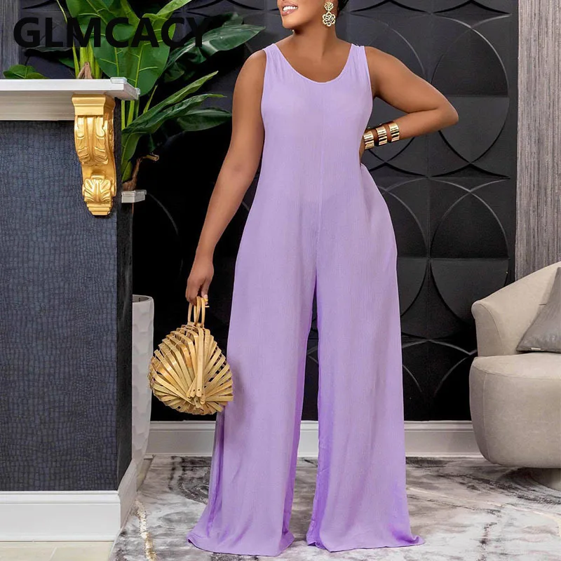 

Women Sleeveless Solid Casual Loose Comfort Wide Leg Jumpsuits
