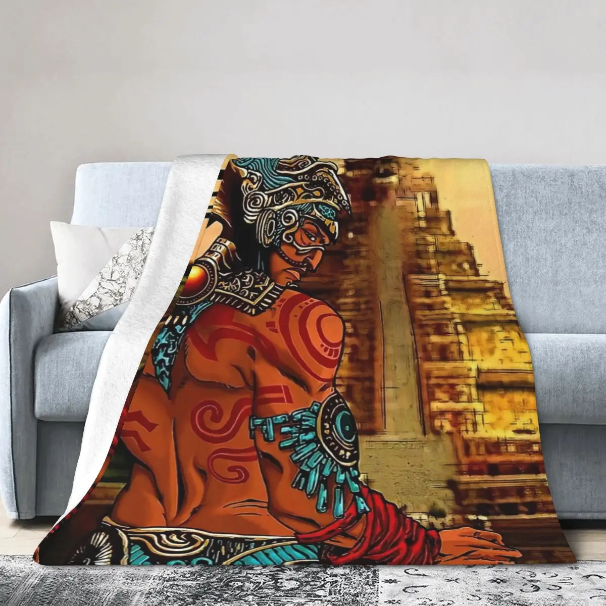 

Aztec Mayan Native Apache Warrior Bed Blanket Bed Covers Luxury Blanket Flannel Blanket Air conditioning blanket