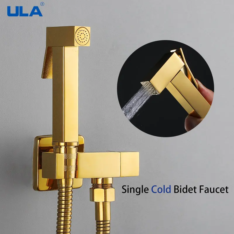 ULA Brass Bidet Faucet Gold Handheld Toilet Bidet Sprayer Hygienic Shower Toilet Faucets Single Cold Water Tap Self Cleaning 2