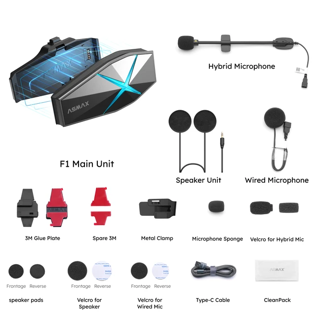 ASMAX F1 Bluetooth Motorcycle Intercom 10-Rider Group
