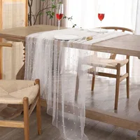 Pearl Tulle Table Runner Tablecloth White Table Cloth Wedding Veil Fabrics for Wedding Birthday Party Arch Dessert Table Decor 2