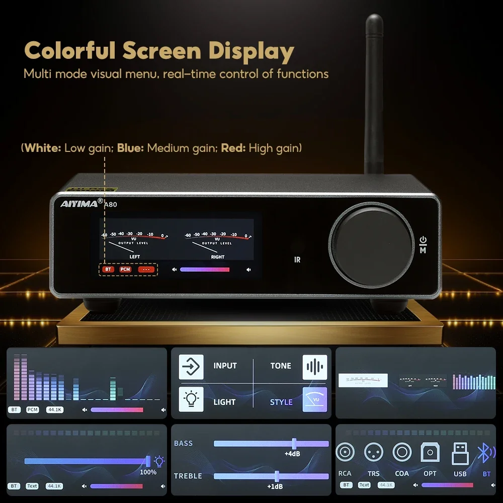 AIYIMA Power Amplifier TPA3255 DAC Bluetooth PFFB Stereo 300Wx2 Class D 2.0 HiRes Digital Amp with RCA TRS OPT COA USB Input 4