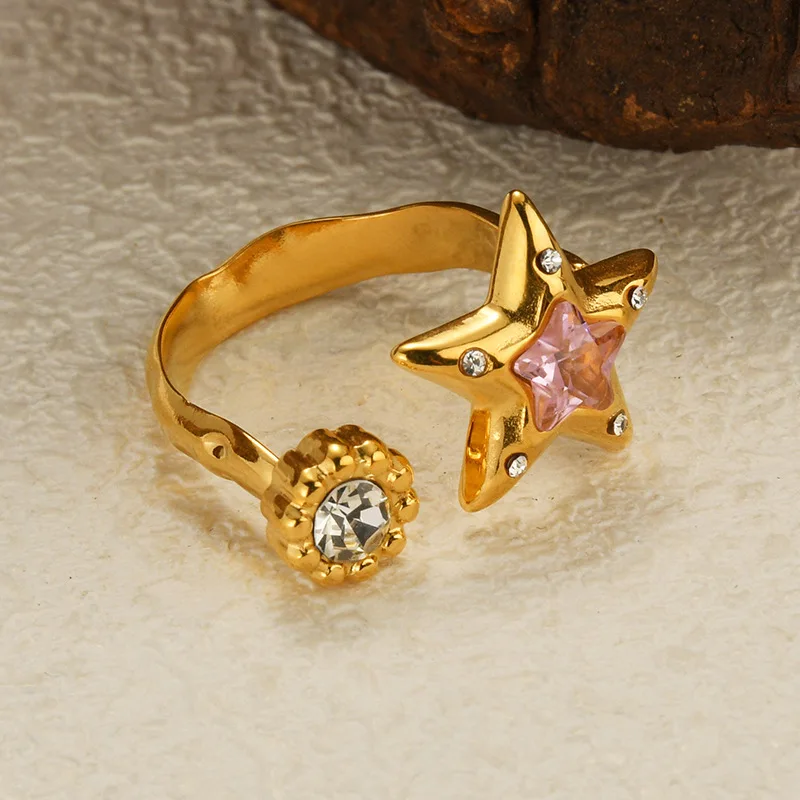 Freeteeme Retro Various Styles Natural Zircon Ring for Women Men Stainless Steel Gold Color Open Size Anillo Couple Jewelry Gift 2