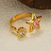 Freeteeme Retro Various Styles Natural Zircon Ring for Women Men Stainless Steel Gold Color Open Size Anillo Couple Jewelry Gift 2