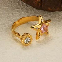 Freeteeme Retro Various Styles Natural Zircon Ring for Women Men Stainless Steel Gold Color Open Size Anillo Couple Jewelry Gift 2