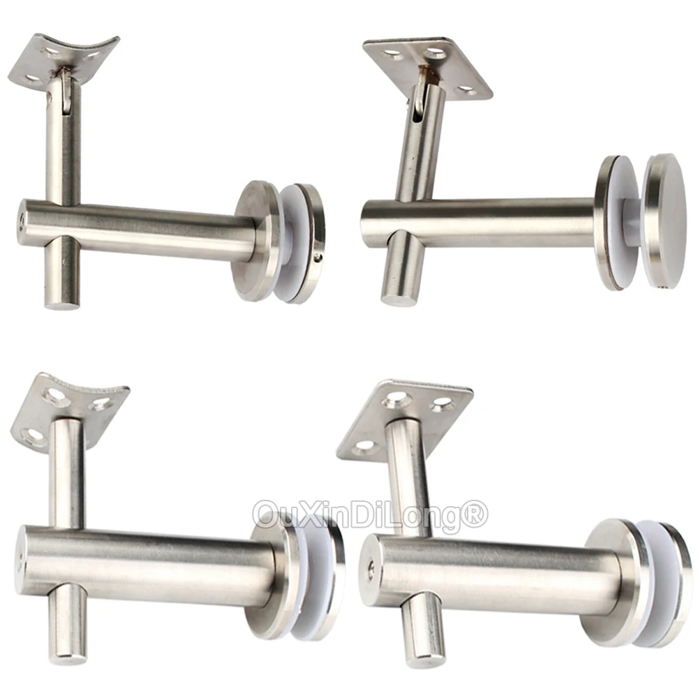 

4PCS Brushed Stainless Steel Glass Mounted Adjustable Staircase Handrail Bracket Holder for Round and Flat Rail Tubing GF1221