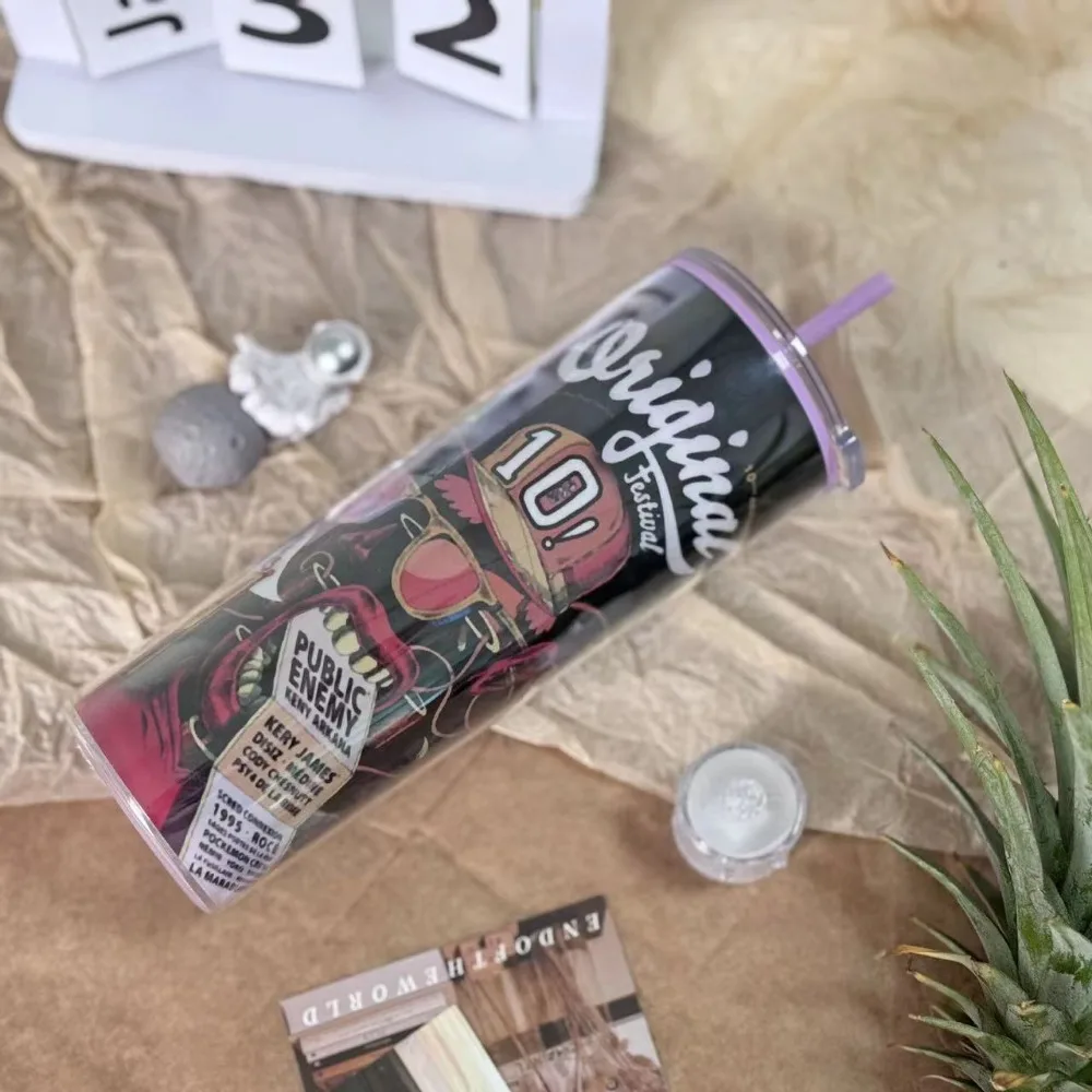 

Двухслойная прямая чашка модная пластиковая чашка для пары большой емкости соломенная чашка