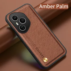 Luxury Cross Pattern Matte Leather Shockproof Case with Soft Bumper Protective Cover for Honor 400 Global (Brown)