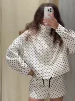 Fashion Polka Dot Shorts Sets For Women 2025 Autumn Drawstring Bomber Jacket High Waist Shorts 2 Pieces Set Woman Outfits - Image 3