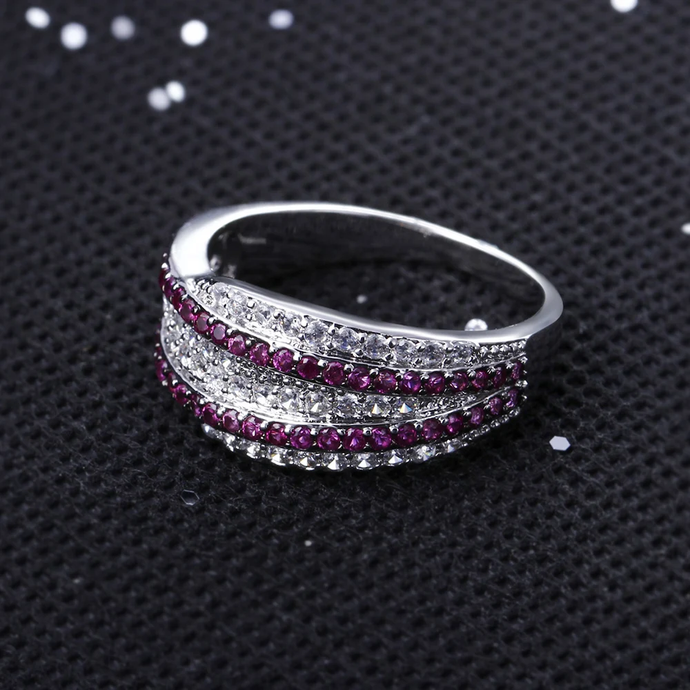 Big Discount Elegant Ruby+White Cubic Zircon Ring Real Rhodium Plating Pretty Jewelry For Women