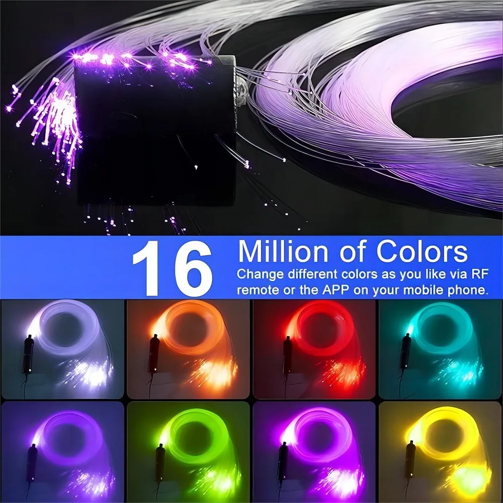 LED 지능형 광섬유 조명, 자동차 지붕 별이 빛나는 밤 색상 변경, 모바일 앱 적외선 리모컨, 12V
