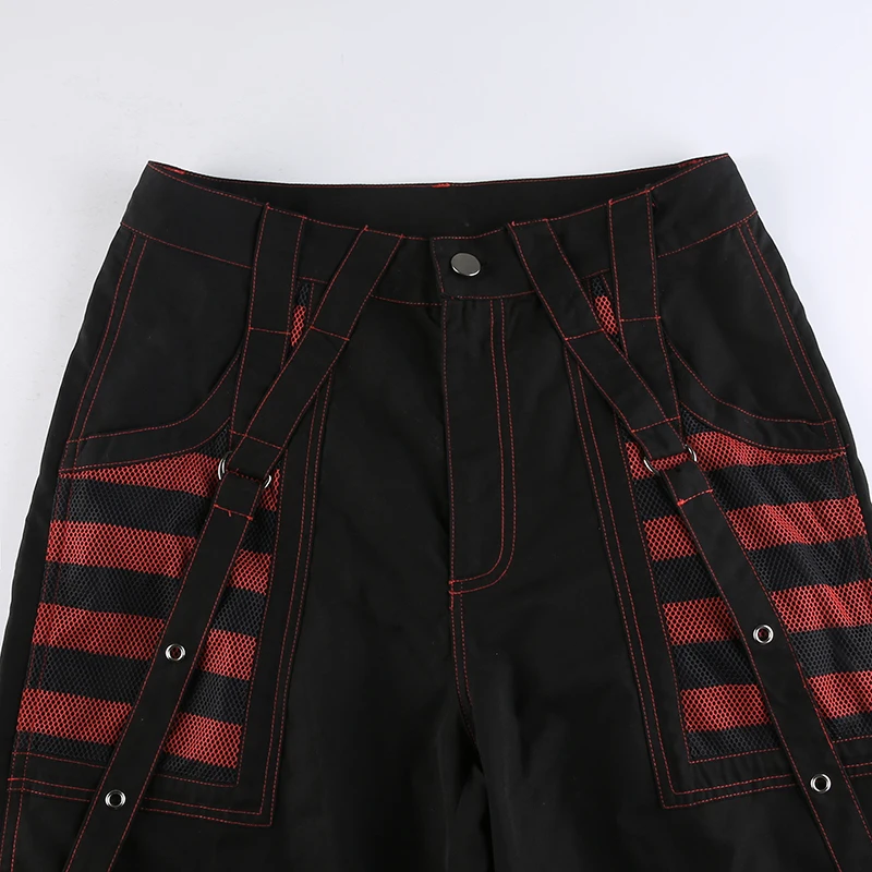 여성 고딕 체인 붕대 넓은 다리 바지 여성 특대 낮은 상승 어두운 학업 바지 streetwear 90s 헐렁한 바지 펑크 스타일