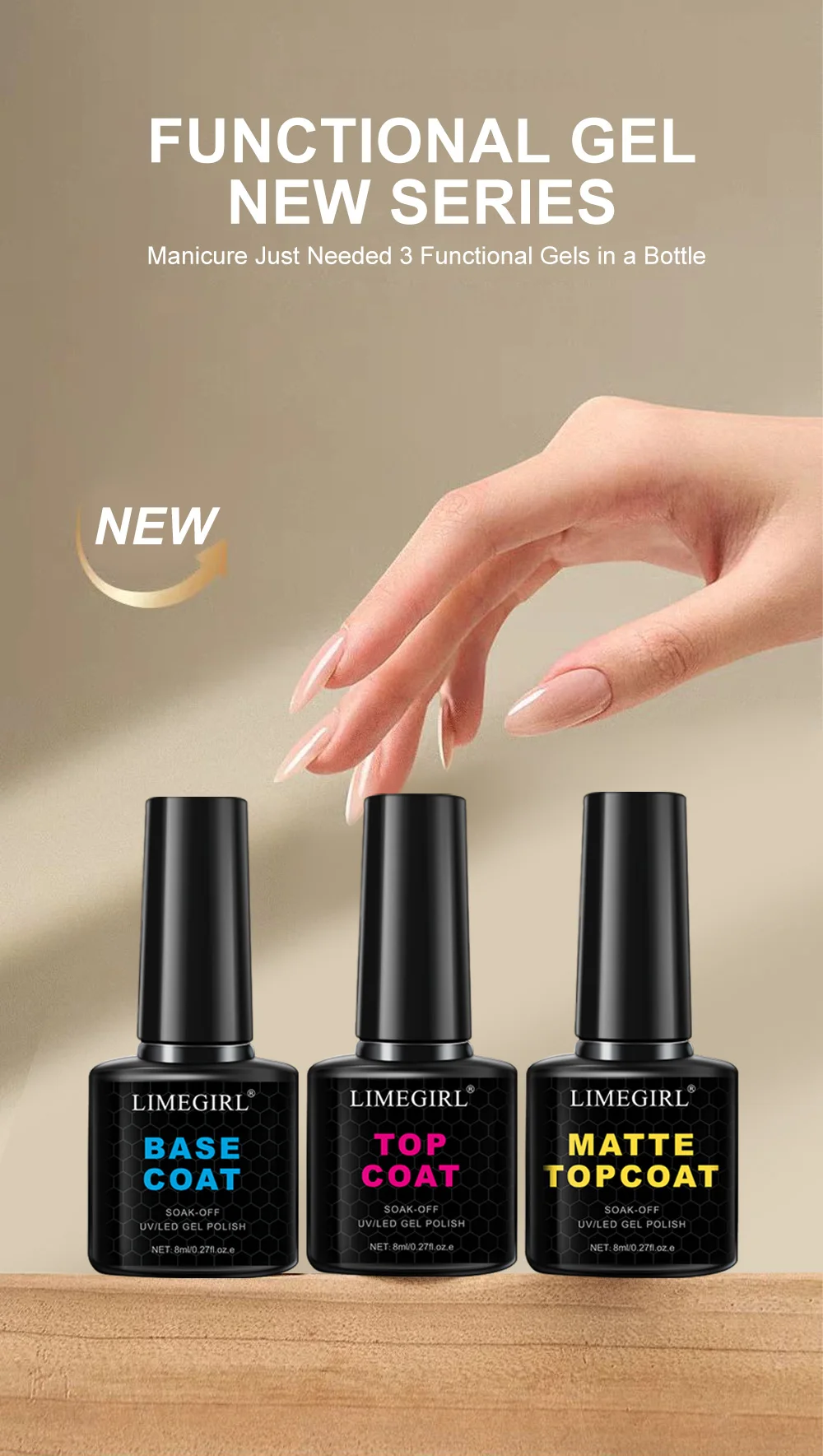 Description Picture 2 of itemLIMEGIRL 3pcs/Kit Nail Art Soaking Primer Clear Coat Nail Polish UV Gel Polish Dry Cure Brightening Multifunctional Manicure Kit
