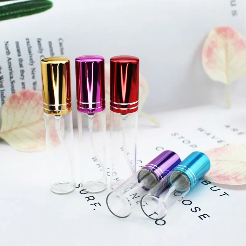 5 sztuk/partia 5ML 10ML przezroczyste cienkie szklane butelki z rozpylaczem próbki jasne szklane fiolki przenośny Mini Atomizer perfum