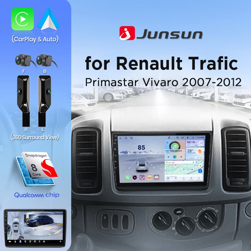 Junsun Car Radio For Renault Trafic Nissan Primastar Opel Vivaro ° Panoramic Camera Wireless CarPlay Android Auto Car Intelligent Systems AI Voice 4G LTE GPS DSP SWC RDS WiFi BT Navi IPS Touch Screen Autoradio Video Player Head Unit Stereo