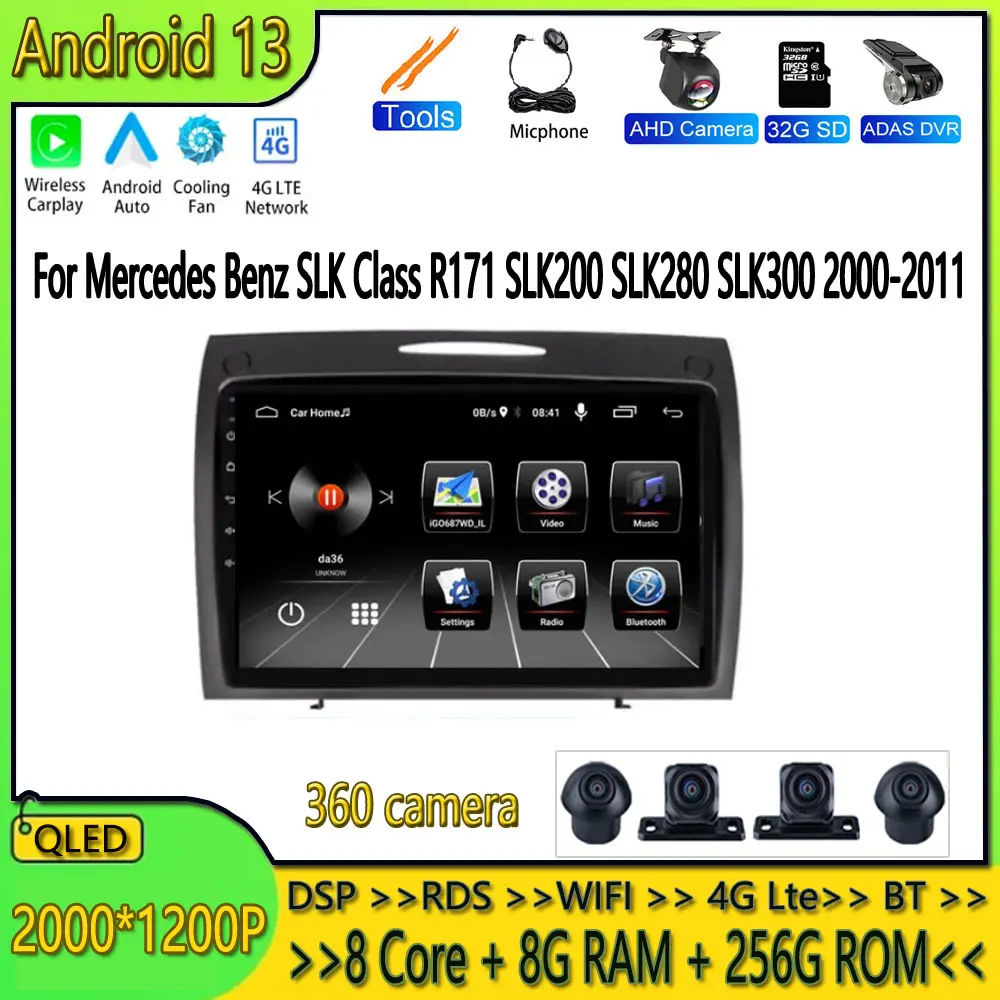 

Carplay Car Radio GPS Navigation Multimedia Player Android 13 For Mercedes Benz SLK Class R171 SLK200 SLK280 SLK300 2000-2011