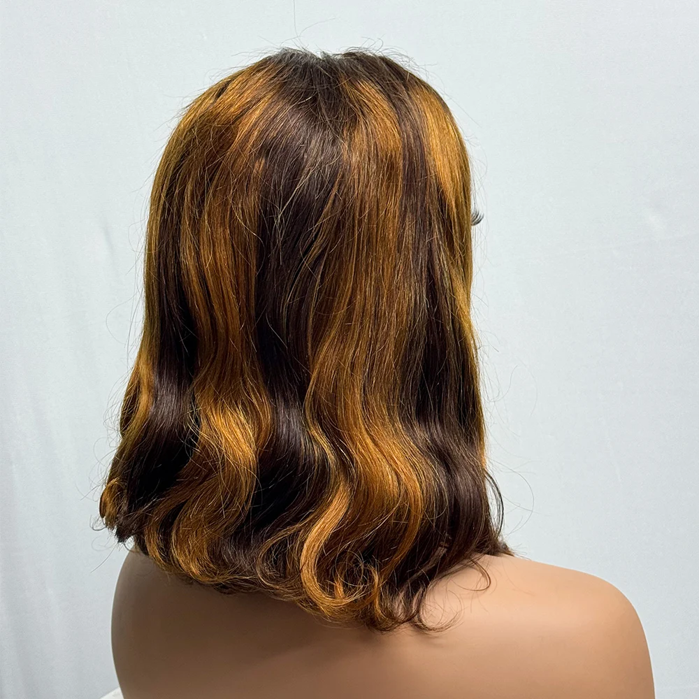 230% Density Body Wave Big Wavy Curly Human Hair Wig 12 Inches 12A Hair 4x4 Transparent Lace Front Human Hair Wig Full End