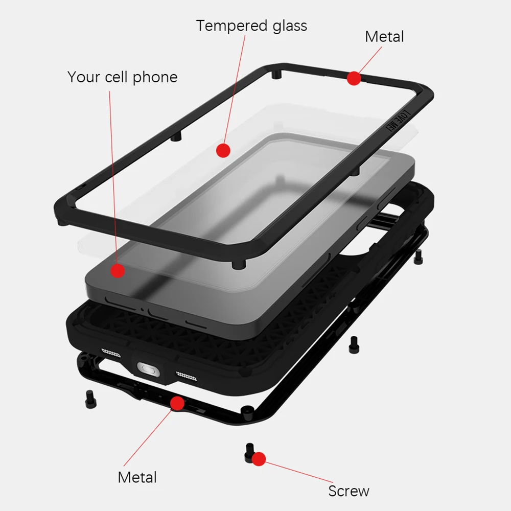 LOVE MEI Full Body For Samsung Galaxy S24 Plus Case 23+FE Metal Armor Cover S22 S21 Shockproof Silicone Shell Built-in Protector