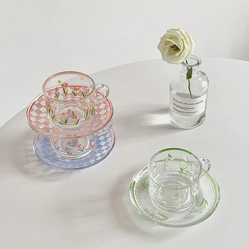 Coffee Cup Saucer Set Creative Coffee Cup Saucer Set Korean Cups Hand-Painted Plant Flower Coffee Mug