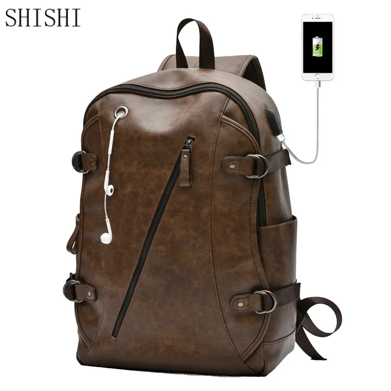 

Large Capacity Leather Men's Backpack Korean Style School Bag For Boys Waterproof Male Laptop Bag Man Travel Backpack