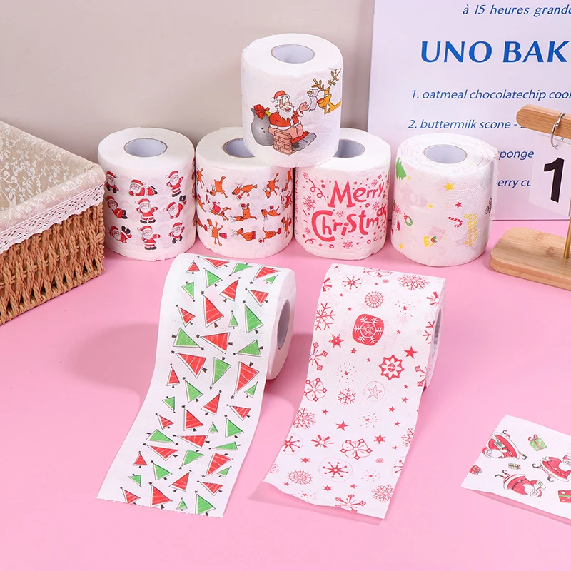 Creative Cartoon Toilet Paper Christmas Pattern Series Roll Paper Santa Claus Reindeer Hygienic Rolls Funny Napkins