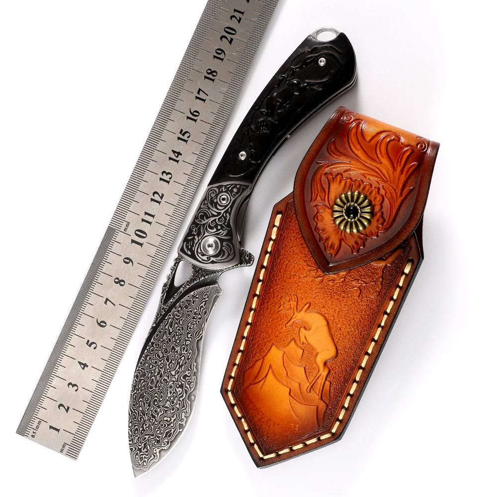 

Flipper Zero Folding Damascus Pocket Knife for Men Military Tactical Knives Outdoor Survival Hunting EDC Self Defense Jackknife