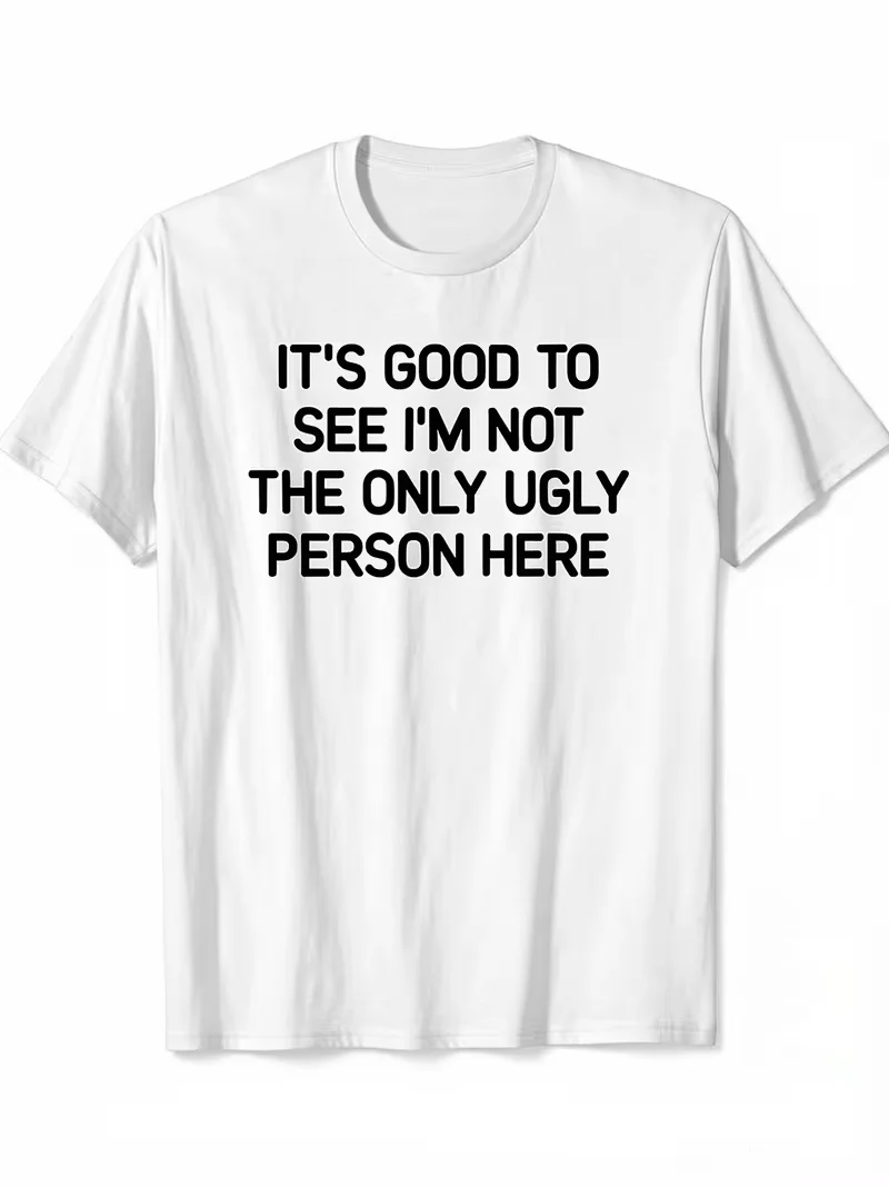 Fun Text Printed T-shirt Humorous Plus Size Short Sleeved Shirt Women's Round Neck Daily Top Neutral Streetwear 2