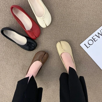 Fashion Soft Leather Split Toe Women Tabi Ballet Flats Spring Autumn Comfortable Walking Lazy Loafers Casual Girls Dance Shoes 1
