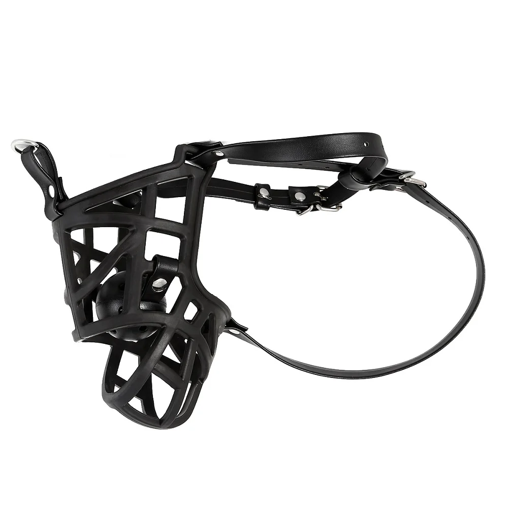 Silicone Leather Mask Mouth Oral Gag Set Head Face Bondage Harness Ball Bite Gag Fetish Restraint Sex Toy_voghion.com