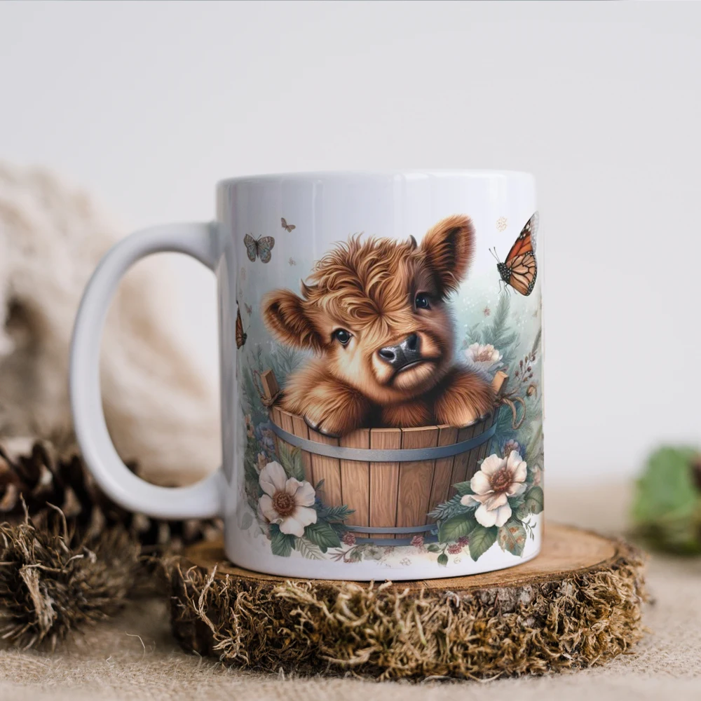 

1pc 11oz cute calf coffee ceramic mug office tea cup farmer milk cup friends birthday gift