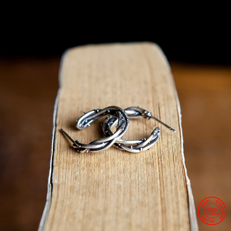 Yizai Classic Gothic 100% 925 Sterling Silver Unique Thorn Half Circle Stud Earring Unisex Style Anti-Appannamento Jewelry