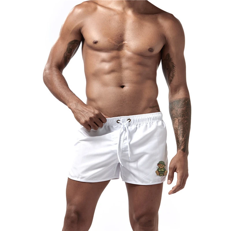 2024 Men's bear patterned swimsuit, branded shorts, sexy, low waisted, breathable, beach surfing 2