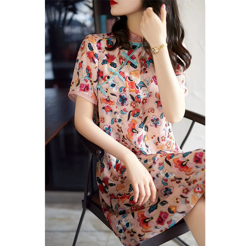 Vintage Printed Spliced Loose Bow Asymmetrical Mini Dress Women's Clothing 2023 Summer New Short Sleeve Office Lady Floral Dress