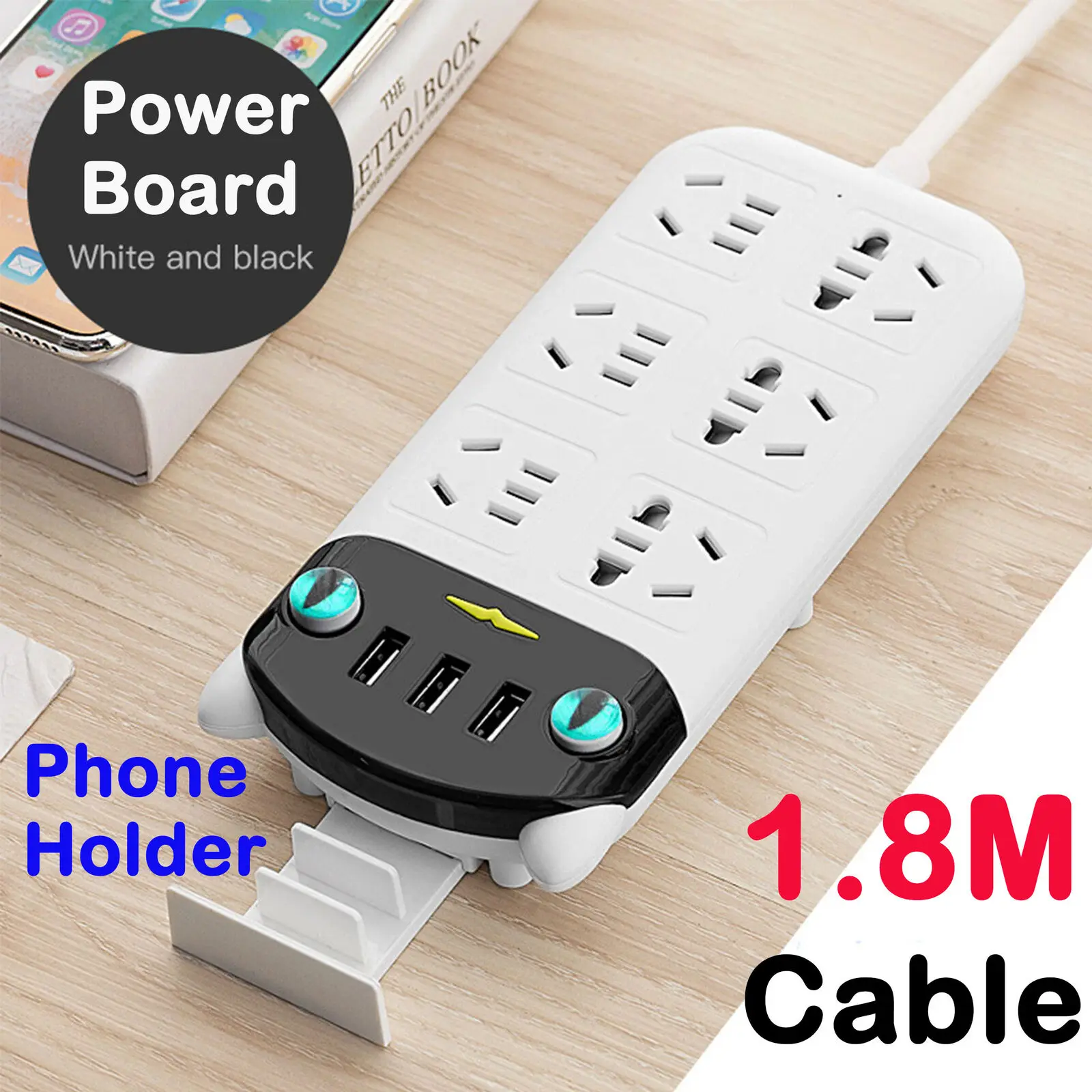 

1.8m Intelligent Plug-In Usb Charging Power Board Multi-Function With Long-Line 6 Way Outlets Socket Charger Ports Protector