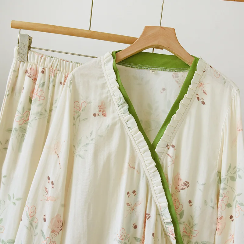 Neue Pyjamas Frau Baumwolle Nachtwäsche Set Lose Beiläufige Hause Tragen Kleidung Drucken Vintage Nachtwäsche Pijama Weibliche Schlafen Nachthemd – Detail 8