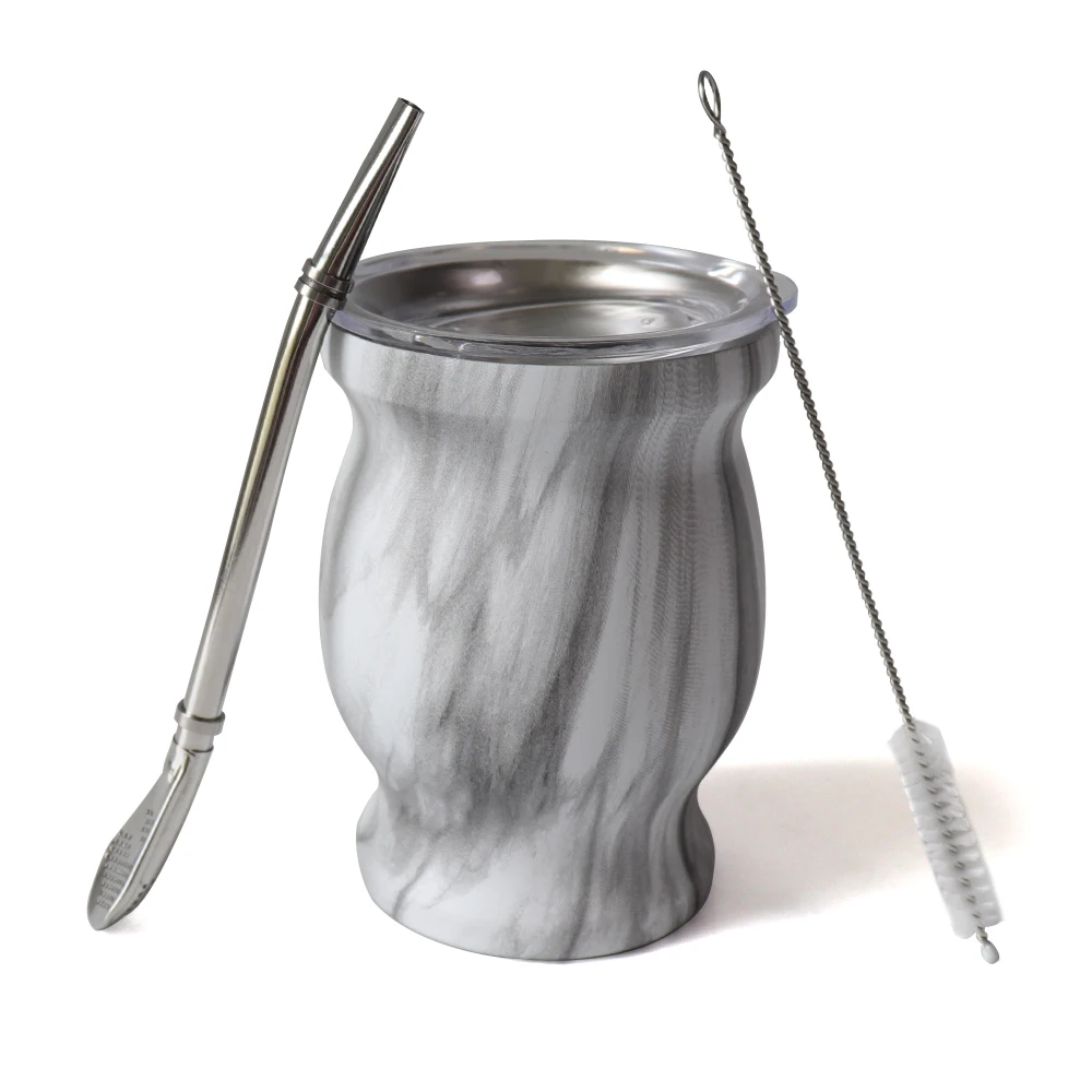 Yerba Mate Cup 230ML Yerba Mate Cup 304 Stainless Steel Double Wall Argentine Yerba Mate Gourd With Bombillas and Cleaning Brush Coffee Tea Mug