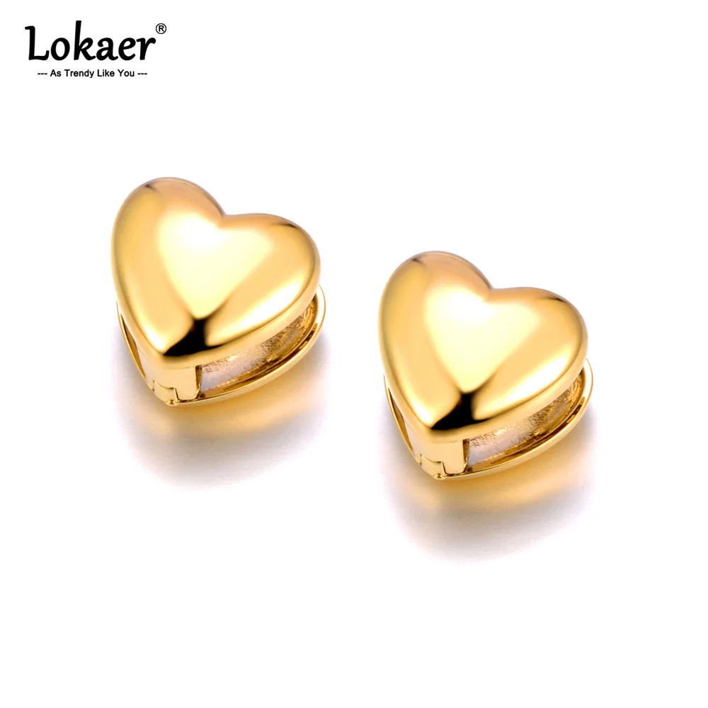 Lokaer 여성용 스테인리스 스틸 부드러운 하트 할로우 후프 귀걸이, 알러지 방지 18K 리얼 금도금 진술 쥬얼리, E24008