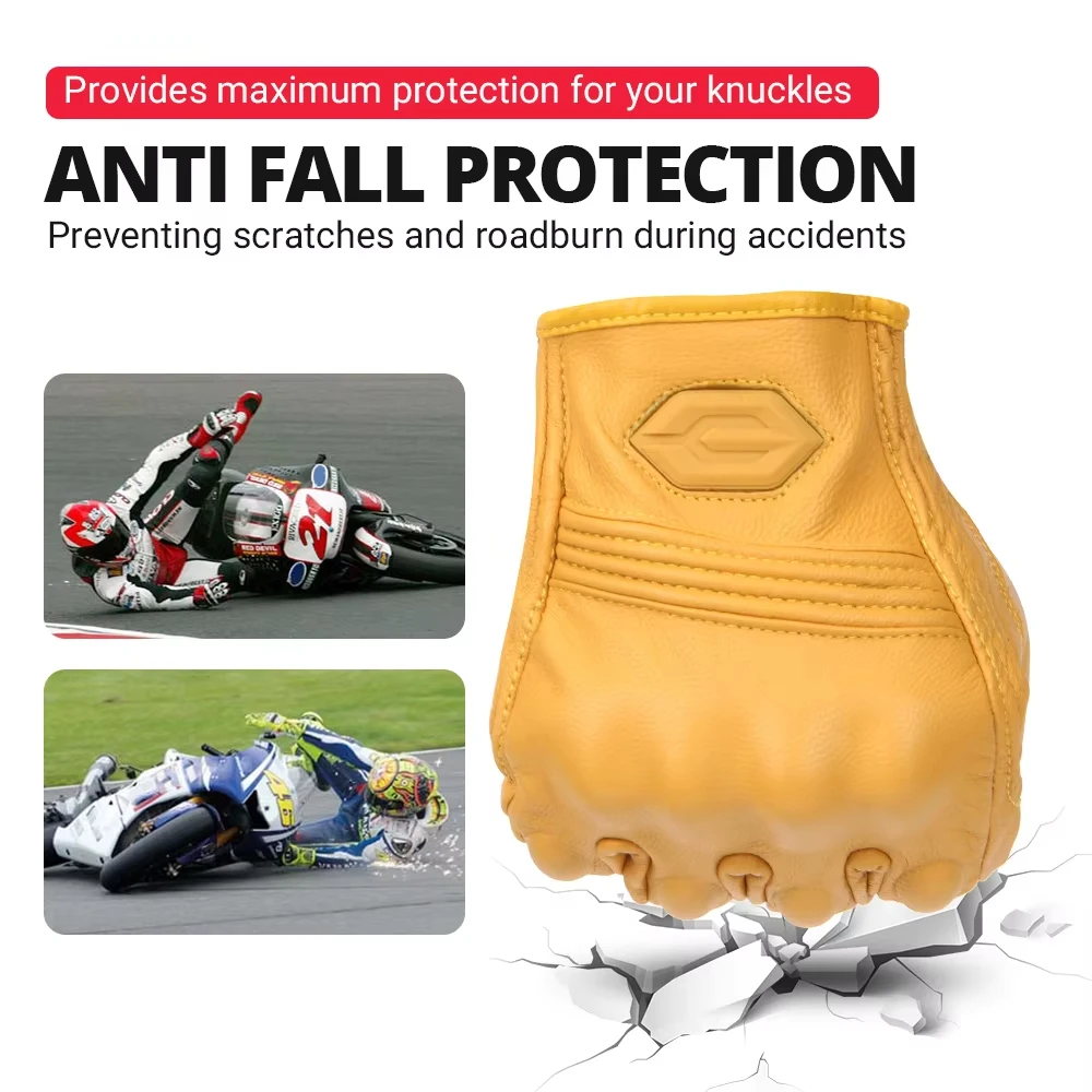 Motorcycle Leather Gloves Hole Men Motorbike Riding Gloves Touch Screen Breathable Moto Motocross Anti Fall Protection Motorcycle Gloves,Sports Gloves,Leather Motorcycle Gloves